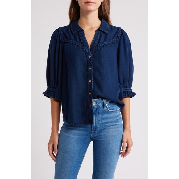 Wit & Wisdom Tops - Wit & Wisdom Blouson Sleeve Western Button-Up Shirt Indigo Size XS